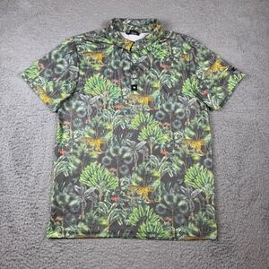 Bad Birdie Polo Shirt Mens Small Jungle Tiger Parrot Print Golf Performance